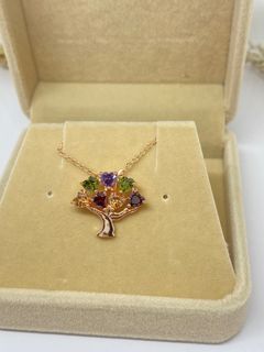 Colorful stone rose gold necklace with jewelry box