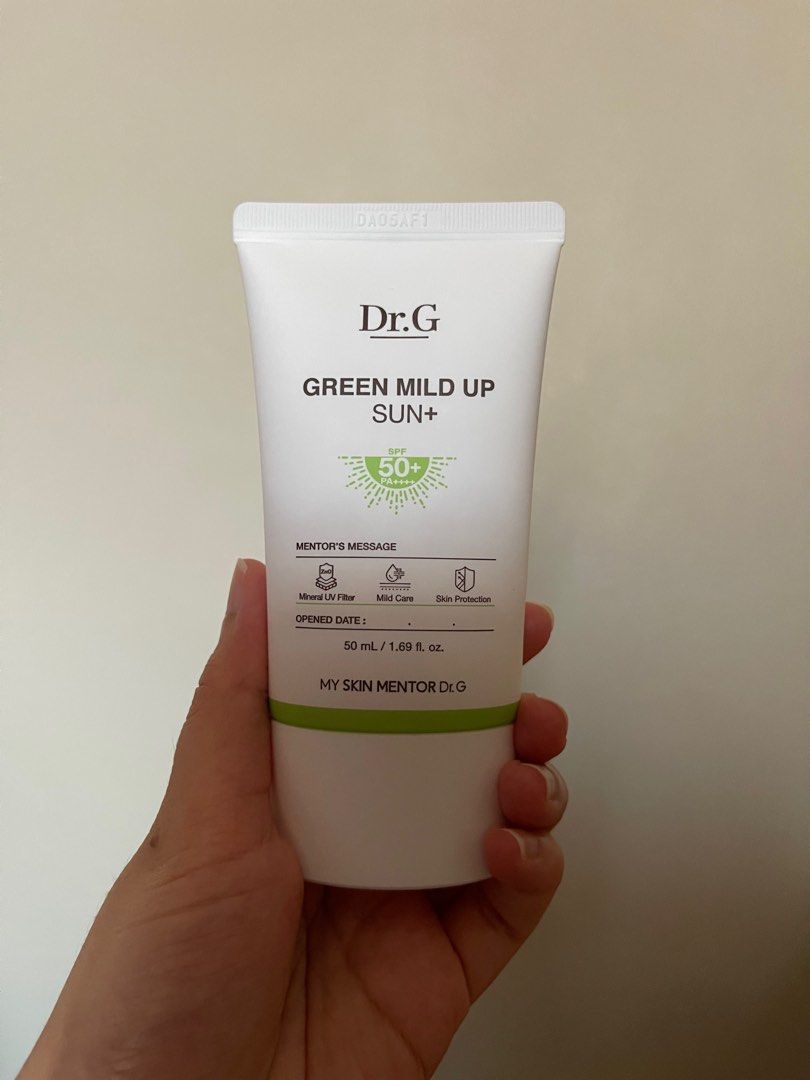 Dr. G Green Mild Up Sun+ sunscreen 50ml (Category: Face Care) located in San Pedro. Submitted by moonover (Listing ID 1296110246, Image 1). Description: 95% full — no more box EXP: 2027 SPF 50+ PA++++ Recently bought from yaocos.kr on the blue app Perfect sunscreen for summer (especially for oily skin) as it makes your face matte while protecting it from the sun!.