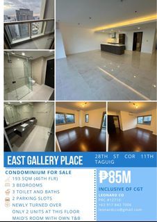 EAST GALLERY PLACE 3-BEDROOM UNIT WITH 2 PARKING FOR SALE