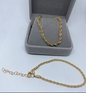 gold rope necklace bracelet set with box