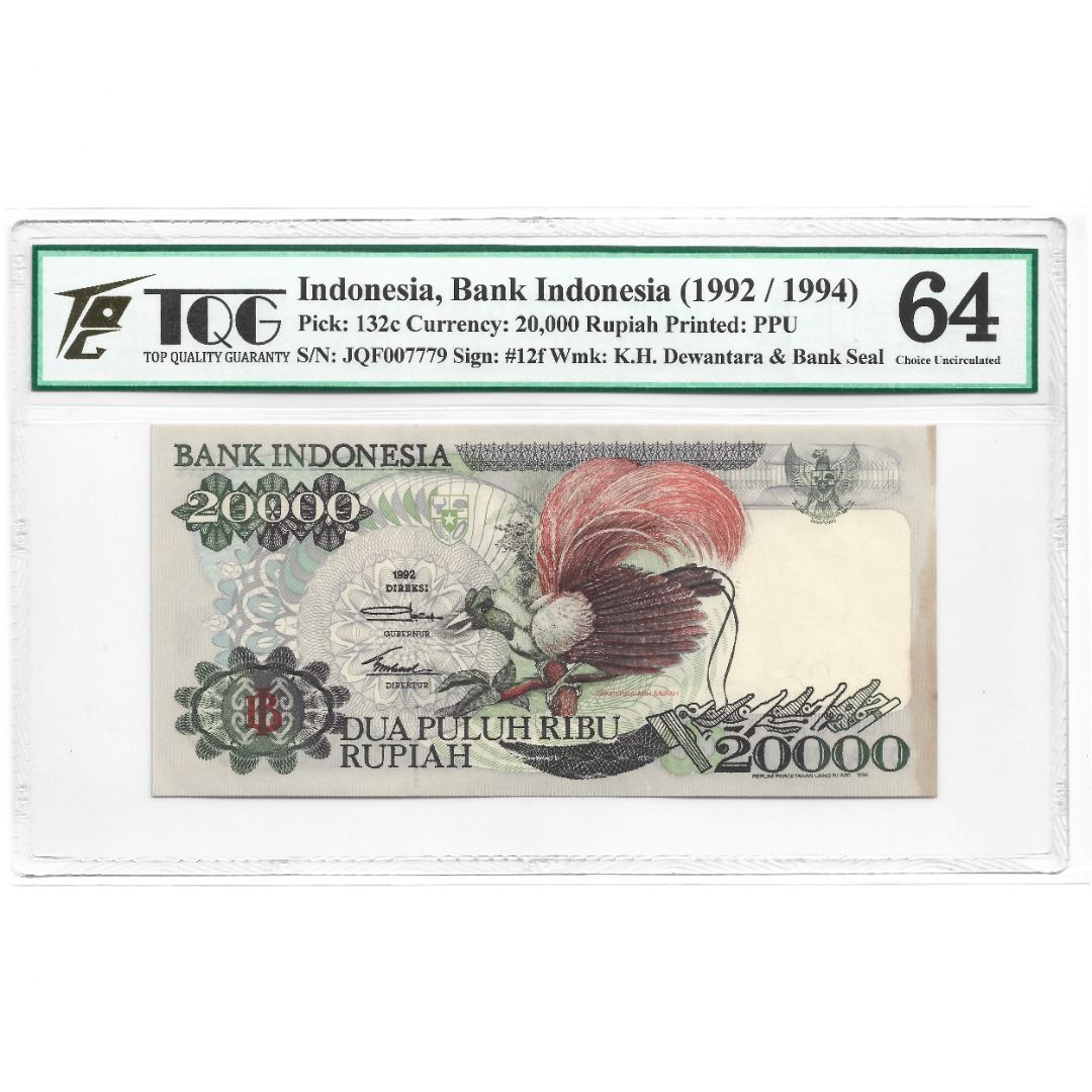 Indonesia TQG64 20,000Rp Double Zero Leopard 00777 双零豹子7号9尾 Year 1992 ...