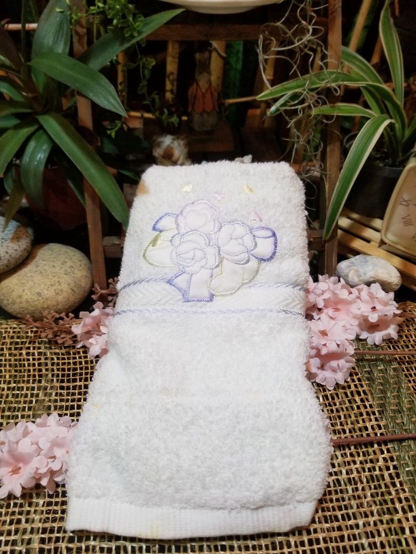 Japan made Collet Embroidery Floral long face towel 75cmx33cm Furniture Home Living Bedding Towels on Carousell