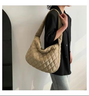 Khaki quilted cloud messenger tote bag