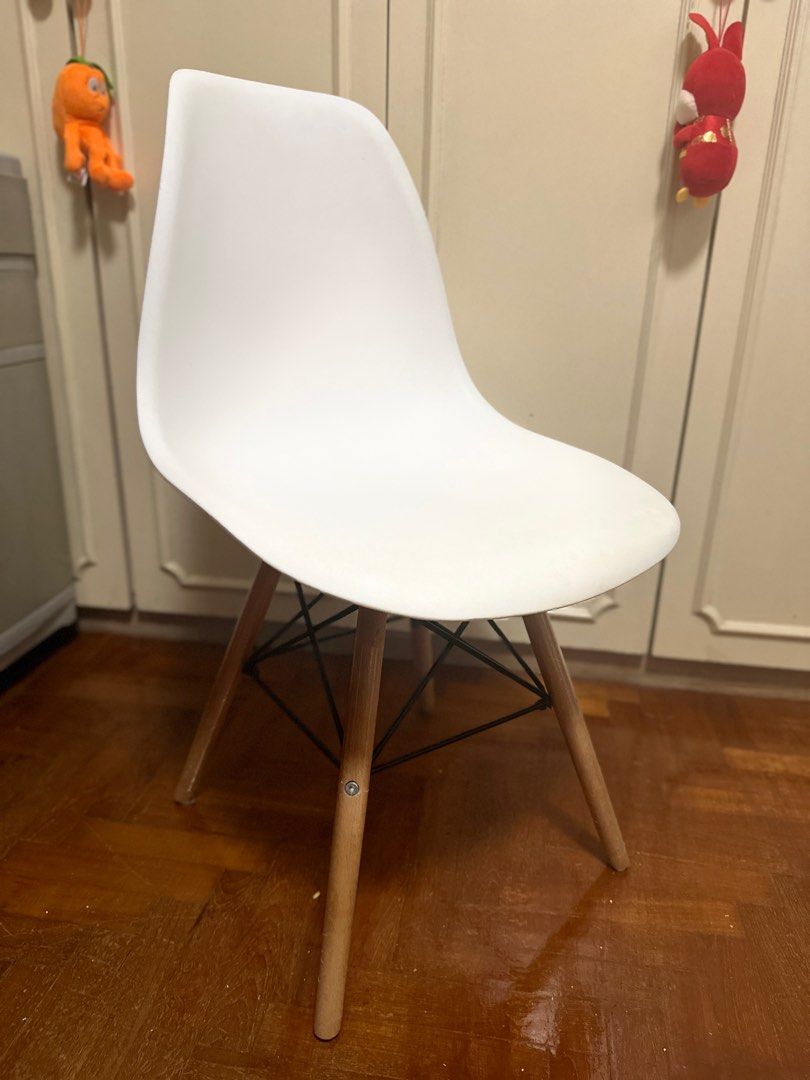 Like New Flash Furniture Elon Series White Plastic Chair with Wooden Legs Furniture Home Living Furniture Chairs on Carousell