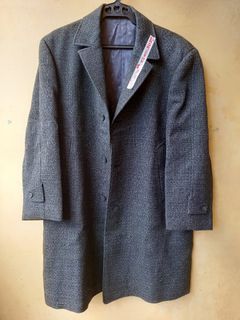 Mens Winter Black long wool coat, gray oversized plus sized wool coat, Houndstooth wool coat, Tweed coat, Winter coat, Travel coat