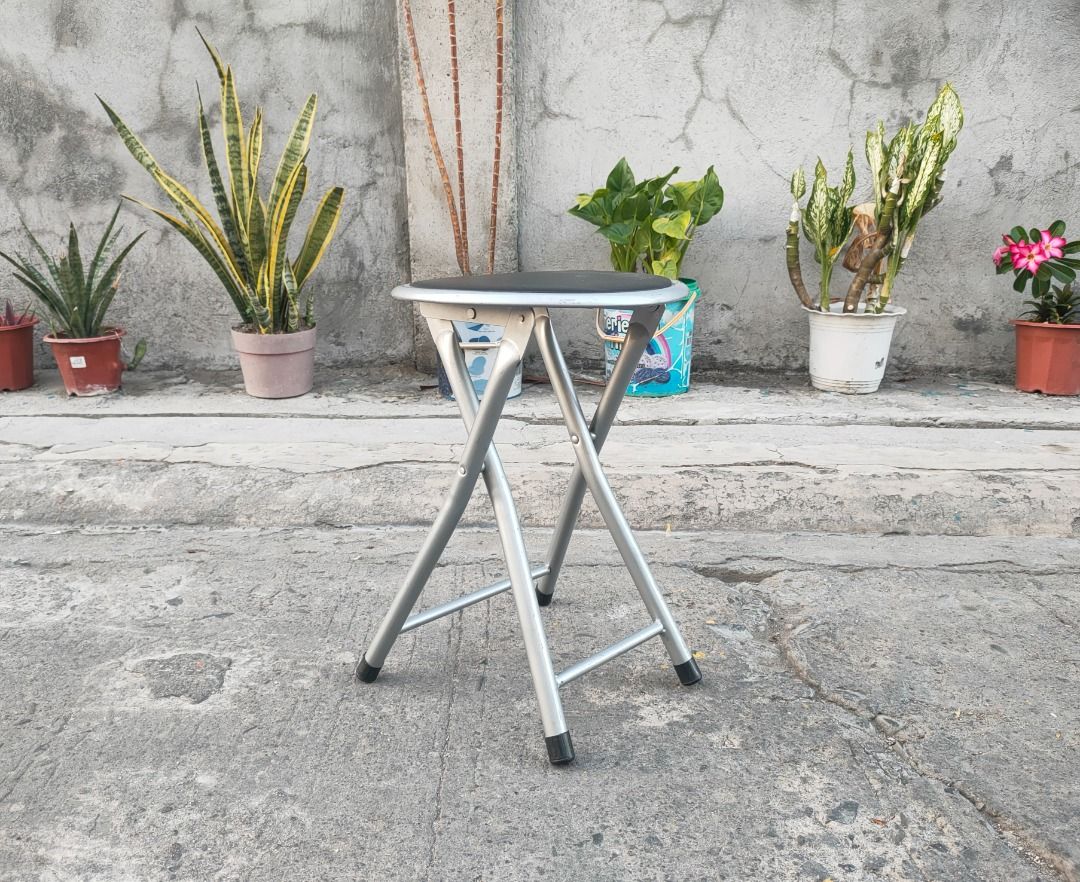 Minimalist Aluminum Stool Foldable (Category: Chairs) located in Mabalacat. Submitted by thenewcraf32843 (Listing ID 1296175003, Image 3). Description: Minimalist Aluminum Stool Foldable In good condition. Cushioned leather seat, aluminum frame. 100 kilos capacity. 1 pc only.. Dimensions: Seat diameter 11.5 x Height 17.5 inches Location: Mawaque Mabalacat, Pampanga We do shipping. Mop: Gcash or Landbank. Strictly no reservation and COD. Payment f