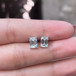 Moissanite Emerald Cut Earrings 1ct + 1ct per pc Diamond Tester Positive