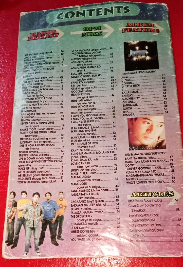 MOST WANTED HITS SONGHITS MAGAZINE featuring 6 CYCLE MIND (Category: Magazines) located in Sariaya. Submitted by noyzbaraj1981 (Listing ID 1296092589, Image 2). Description: .