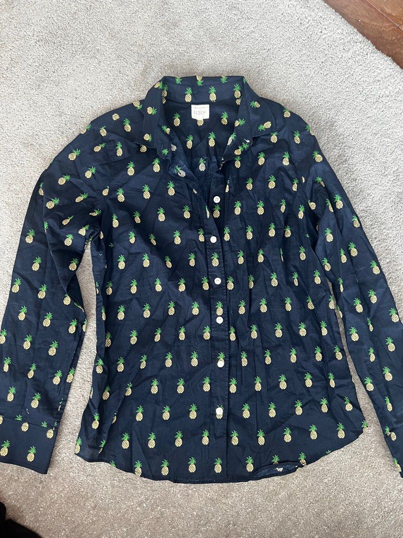 New J Crew pineapple longsleeve polo shirt Women s Fashion Tops Shirts on Carousell