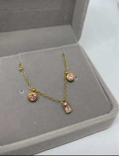 Pink pendant gold bracelet with box