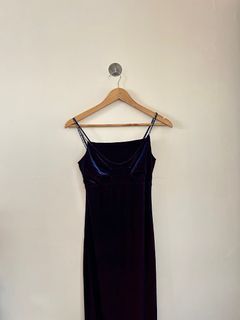 Vintage 90s GIOVANNI Midnight Blue Velvet Evening Dress