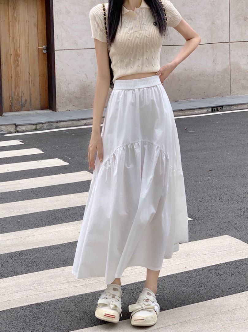 White flowy maxi skirt on sale
