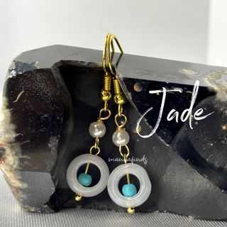 White Jade • Pearl • Turquoise dangling earrings