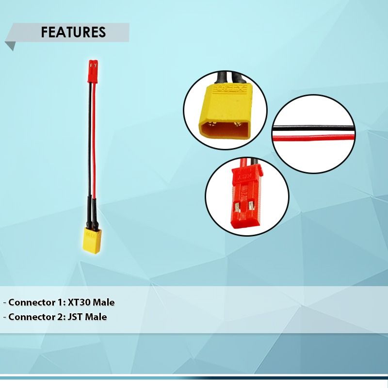 XT30 MALE to JST MALE with 10cm WIRE, BEST FOR RC BATTERY CONNECTOR ...