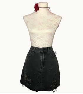 Y2k Punk Denim Skirt - Washed Black | emo goth grunge vintage retro rock