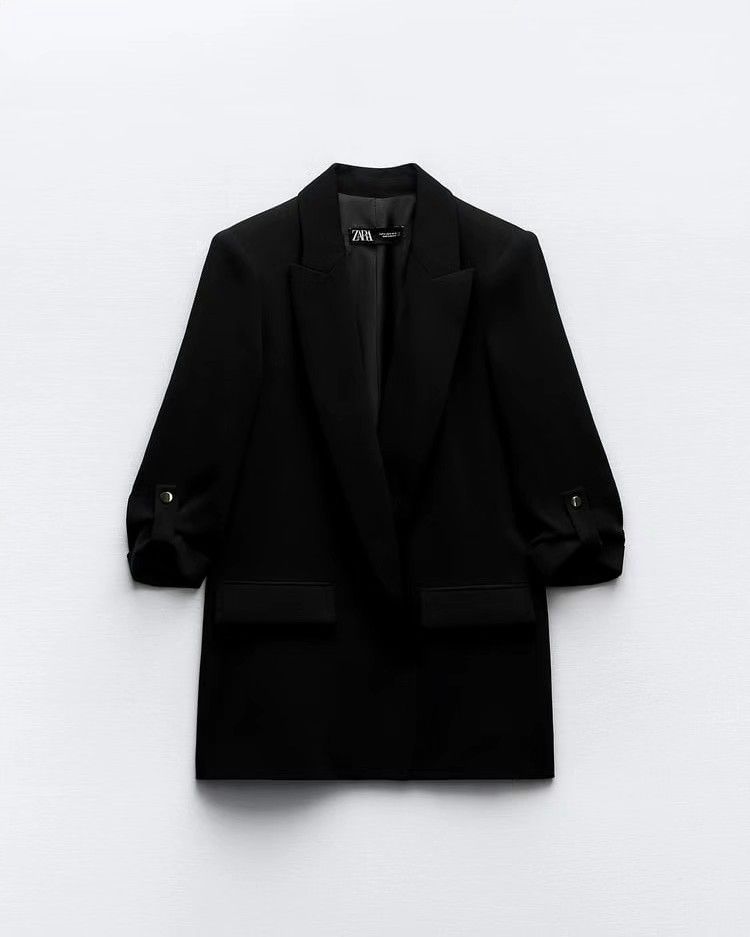 Zara black new arrival blazer rolled up sleeves, Fesyen Wanita