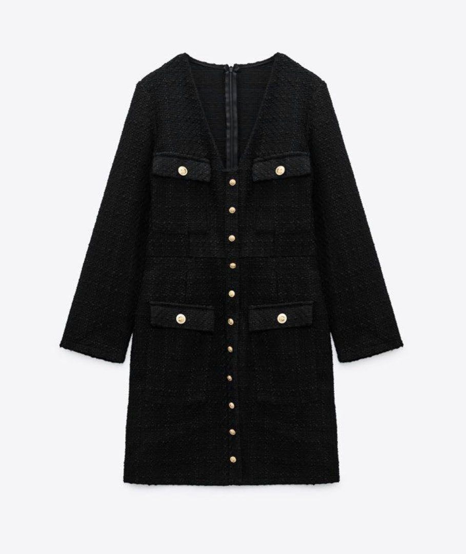 ZARA textured dress with gold buttons, Women's Fashion, Dresses & Sets,  Dresses on Carousell