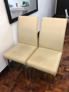 2 Cream Leather Dining Chairs