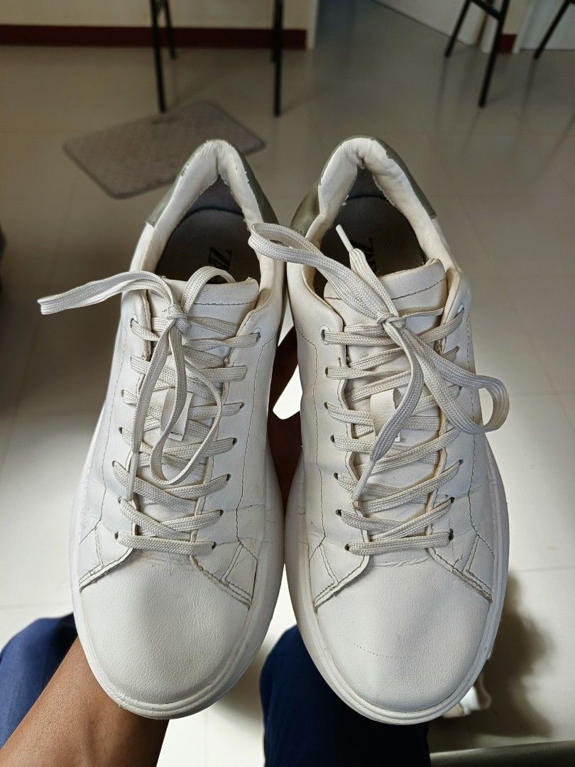 Zara white leather sneakers cheap