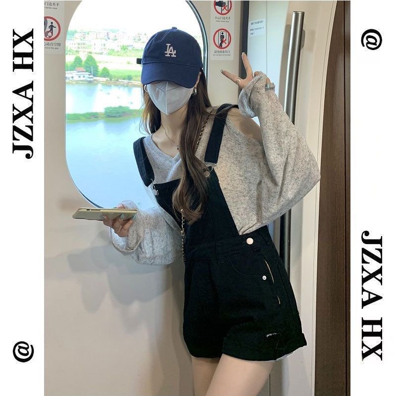 Black denim romper Women s Fashion Dresses Sets Rompers on Carousell