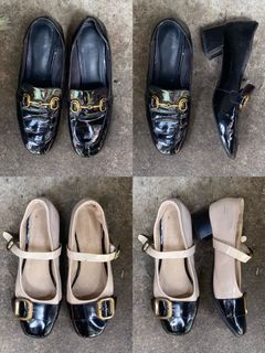 black shiny leather loafers/two toned mary jane shoes