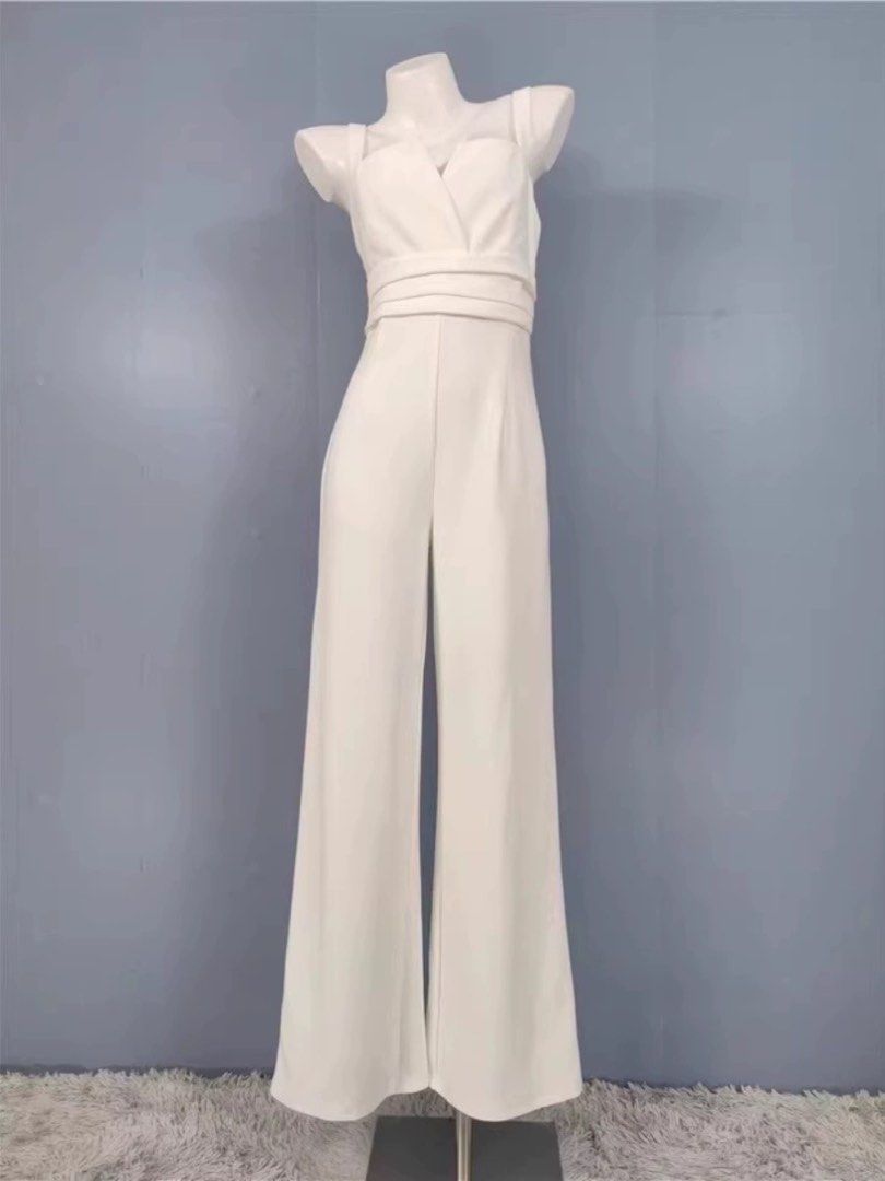 BN White Jumpsuit Romper Formal Wedding PWS pre wed actual day event Women s Fashion Dresses Sets Jumpsuits on Carousell