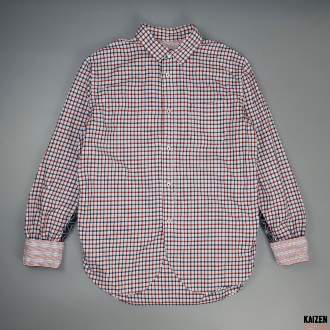 COMME DES GARCONS x JUNYA WATANABE MAN - SPRING 2015 (Category: Formal Shirts) located in Bulacan. Submitted by kaizen2023 (Listing ID 1297608235, Image 1). Description: COMME DES GARCONS x JUNYA WATANABE MAN - SPRING 2015 - Tagged Size: S Dimensions: Length: 27.5" Width: 21" Shoulders: 17" Sleeves: 24.5" Hem: 20" Color: Red, Blue, White Condition: Excellent Condition, good as new (10/10) 🏷️ : ₱ 2490 + sf - ☑ Legit/Authentic ☑ Actual photos post