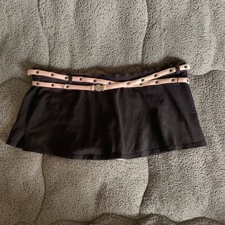 Coquette off the coast black pink mini skirt with belt