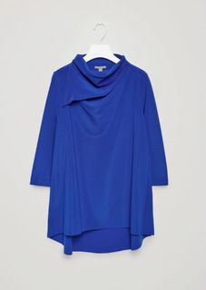 Cos Blue Drape Collar A Line Top Women Long Sleeves Spring Winter Autumn Sweater