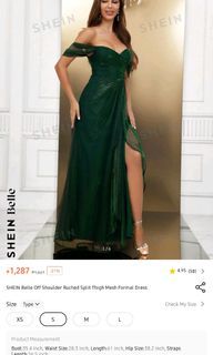 Emerald Green Off Shoulder Ruched Split Thigh Mesh Formal Dress