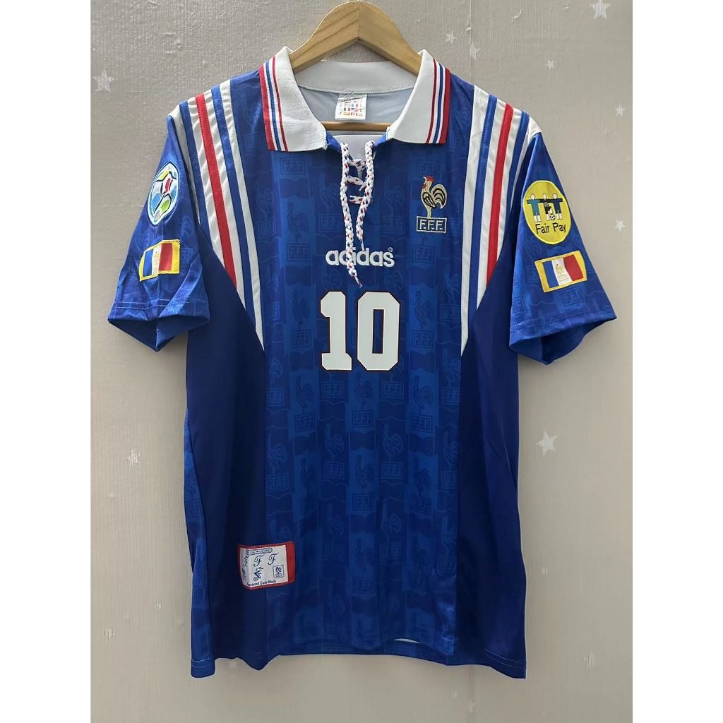 France 1996 Retro Football Jersey Zidane, Men's Fashion