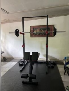 Half Rack, Heavy-Duty Commercial bench  , OlympicBar , and Bumper Plates
