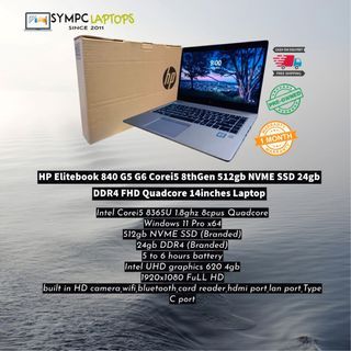 HP Elitebook 840 G5 G6 Corei5 8thGen 512gb NVME SSD 24gb DDR4 FHD Quadcore 14inches Laptop
