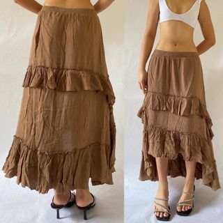 INDIGO THREAD bias brown maxi skirt