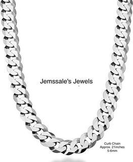 jem: CURB White Gold Tone Stainless Steel Men's Chain / Necklace approximately 21 inches or 54cms. 5-6mm width