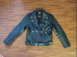 Leather double rider biker black jacket genuine lamb ysl harley davidson schott perfecto nyc