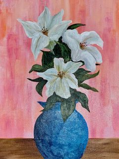 Lilies Flower Bouquet Painting on Canvas | Floral Painting