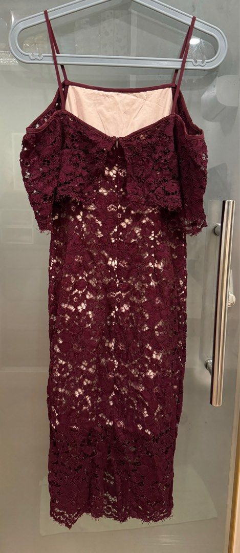 Astr the label lace midi dress red tannin shop