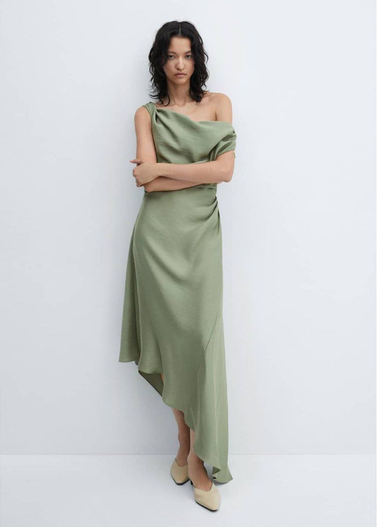 strapless open back dress Elipse Pleated V-Neck Dress in Navy – Des Kohan main image 1