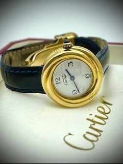 Must De Cartier Trinity 2735 Silver Gold Plated 925 Leather Strap
