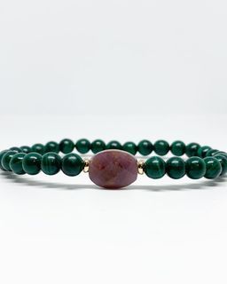 Natural High Quality Malachite with Faceted Oval Cut Purple Ruby •