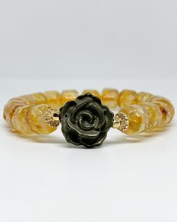 Natural Rainbow Citrine with Handcarved Pyrite Flower •