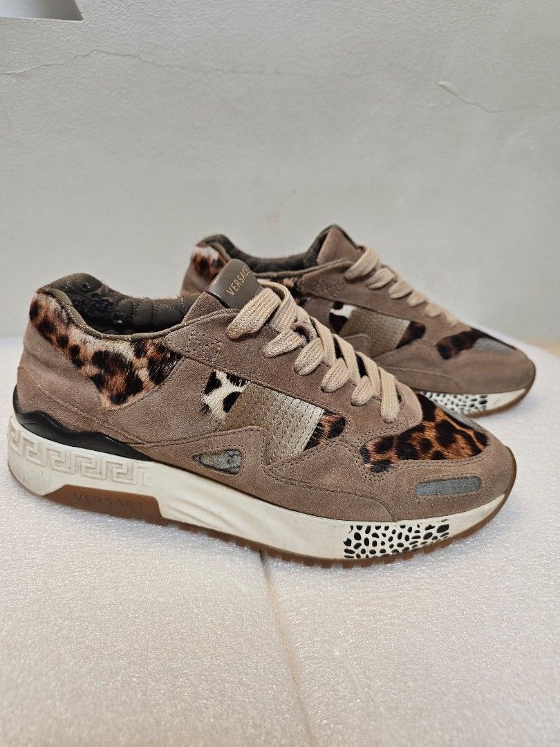 PROMO VERSACE Achilles Panelled Leopard Calf Hair Sneakers Men s Fashion Footwear Sneakers on Carousell