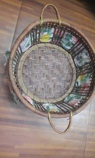 Rattan basket 9.5x4" cloth floral pattern Japan