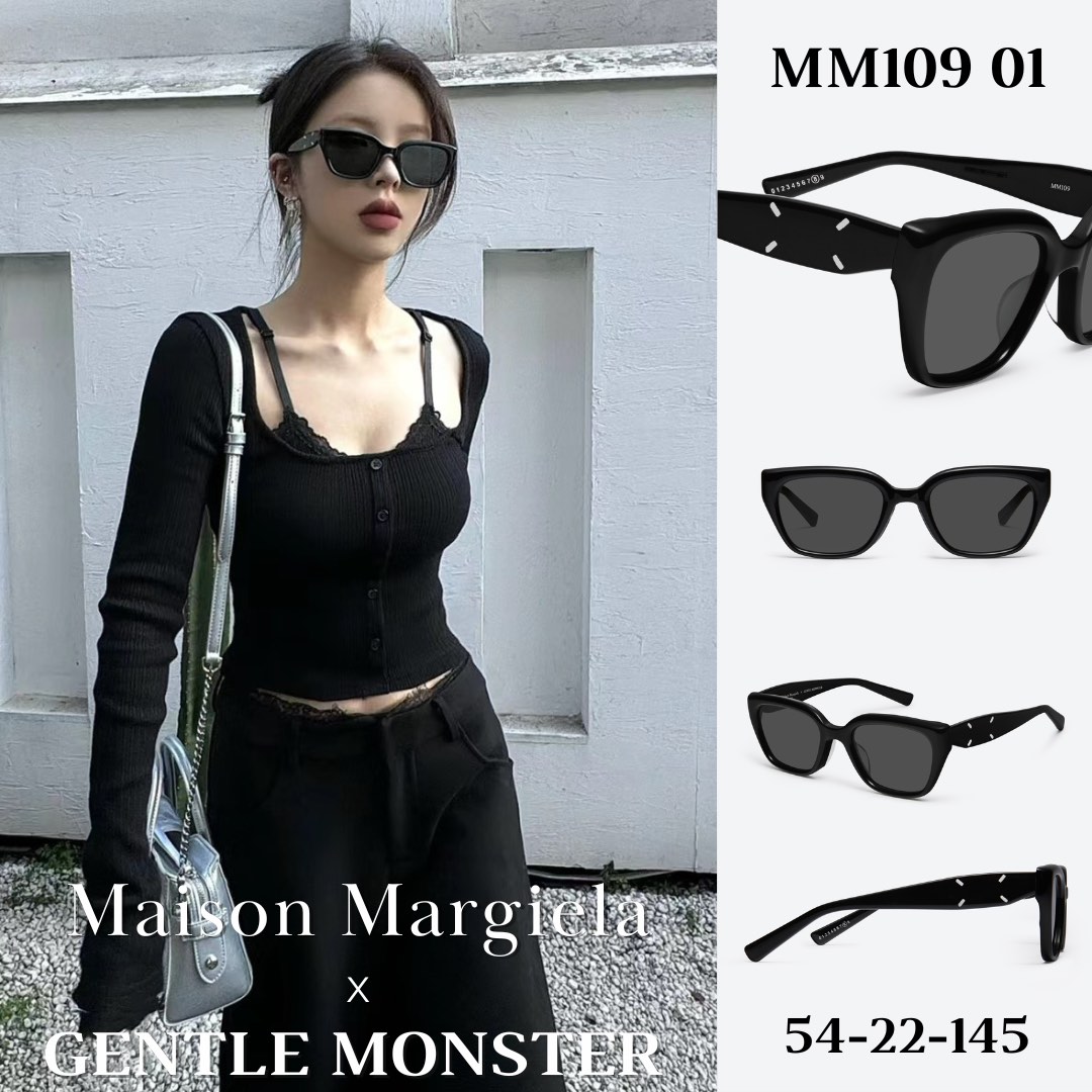 Ready Stock) MM109 01 | Gentle Monster X Maison Margiela Sunglasses  (Unisex) | Black Acetate Square Frame | Black Lenses | 54-22-145
