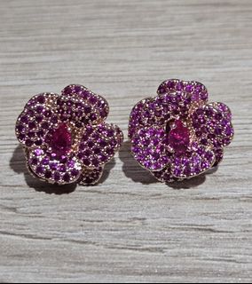 Ruby Stone Double Layer Flower Style Earrings