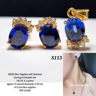 S113• (NEW) Blue Sapphire with Diamond Earrings & Pendant Set