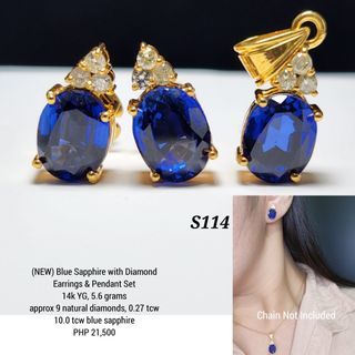 S114• (NEW) Blue Sapphire with Diamond Earrings & Pendant Set