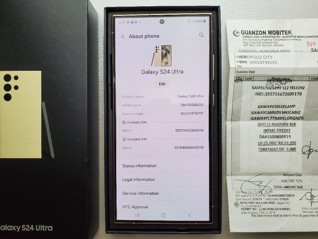 Samsung Galaxy S24 Ultra 5G 12/512 NTC Approved Complete with Official