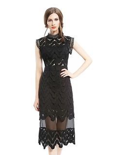 Self-Portrait Black Lace Overlay Midi Dress